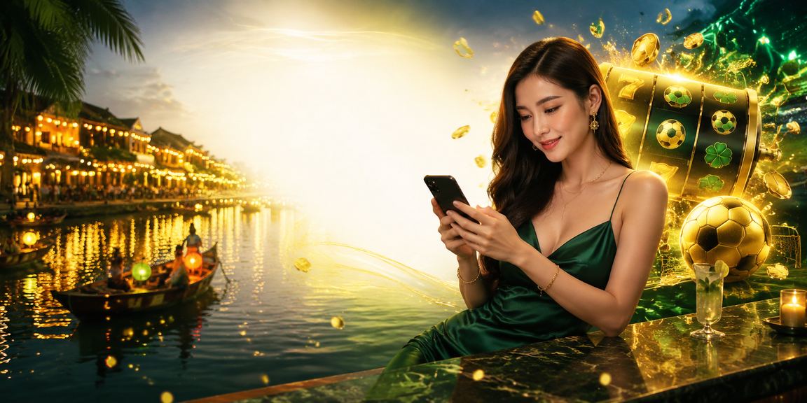 Người chơi trải nghiệm slot game tại Hội An trong không gian giải trí hiện đại và rực rỡ